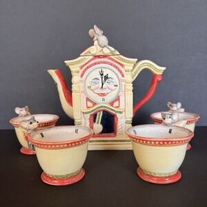 Vintage Department 56 Storybook Hickory Dickory Dock Handpainted Ceramic Tea Set